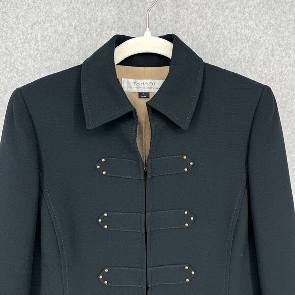 Tahari Womens Long Military Style Overcoat Size 4 Black Dark Blue Classic Chic - Picture 2 of 13